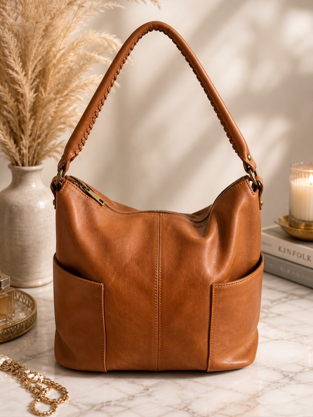 I Medici Firenze Italian Leather Brown Shoulder Bag Slouchy Hobo bag